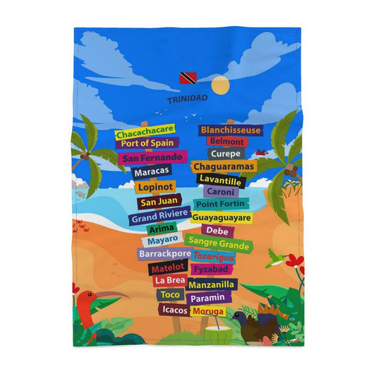 Panama Cotton Tea Towel: Villages, Towns and Cities of Trinidad