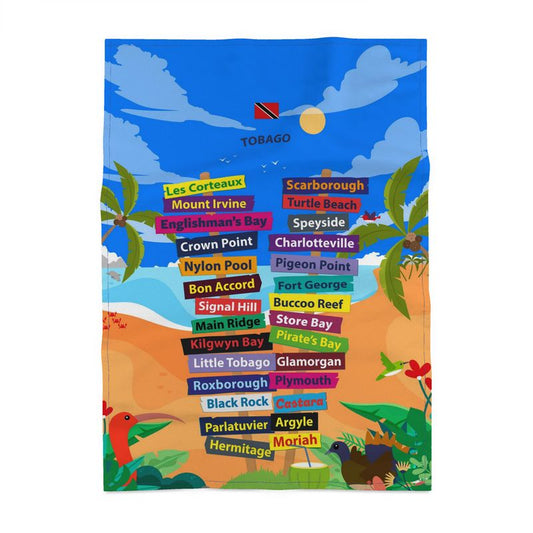 Panama Cotton Tea Towel: Villages, Towns and Cities of Tobago