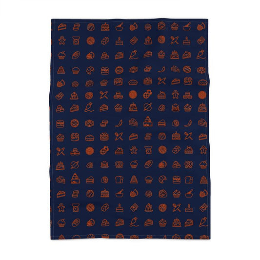 Panama Cotton Tea Towel: Baking Icons Pattern [Navy/Orange]