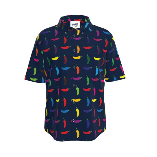 Men's Short Sleeve Shirt: Chilli Pepper pattern [Navy]