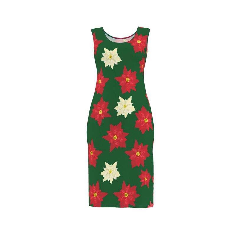 Bodycon Dress: Poinsettia pattern [Christmas]