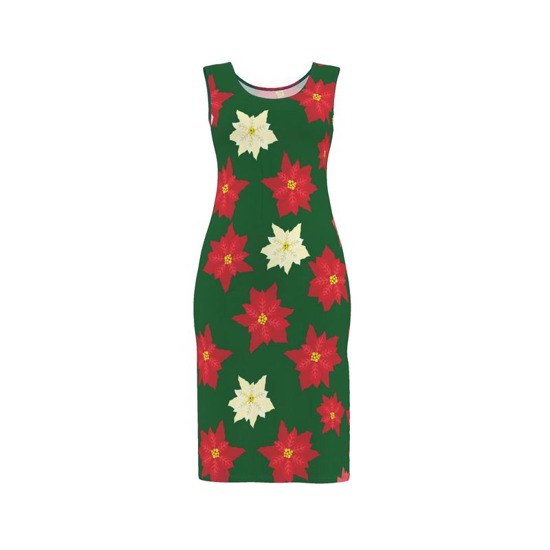Bodycon Dress: Poinsettia pattern [Christmas]
