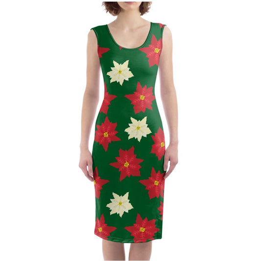 Bodycon Dress: Poinsettia pattern [Christmas]