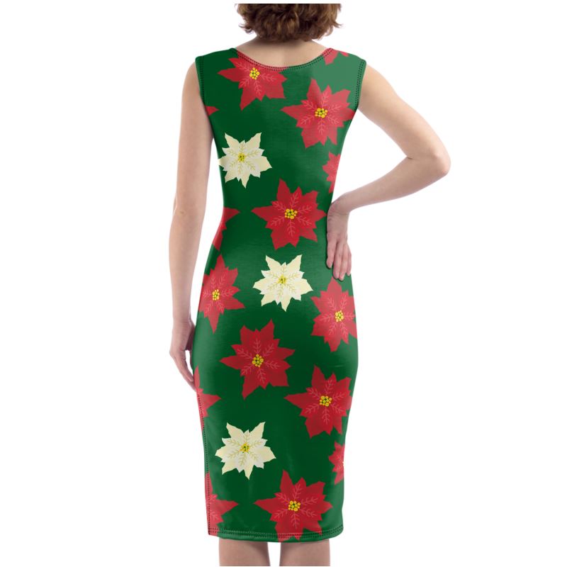 Bodycon Dress: Poinsettia pattern [Christmas]