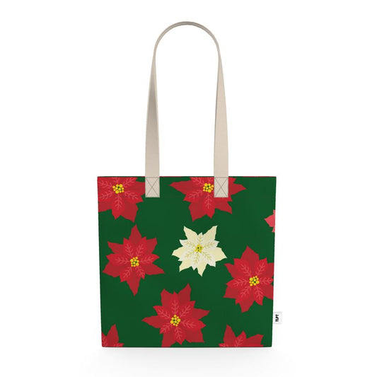 Organic Cotton Canvas Tote Bag: Christmas Poinsettia pattern