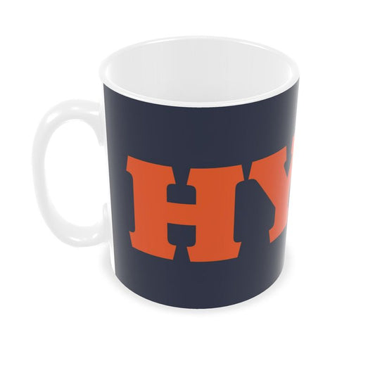 Builders Mug: HYMC [Hold Your Macarons Carefully] [Navy/Orange/White]