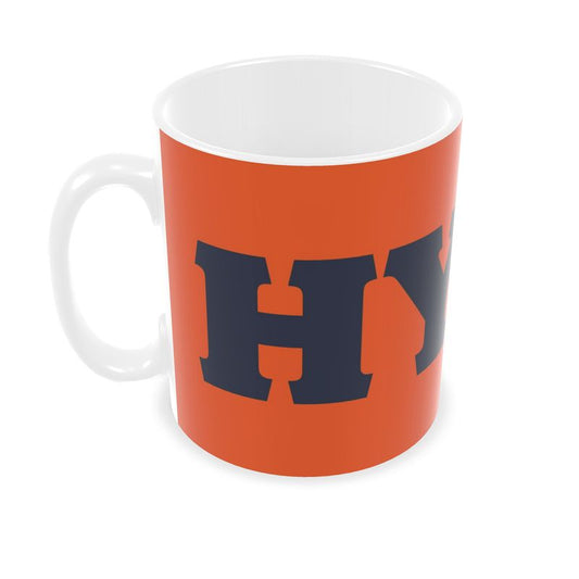 Builders Mug: HYMC [Hold Your Macarons Carefully] [Orange/Navy/White]