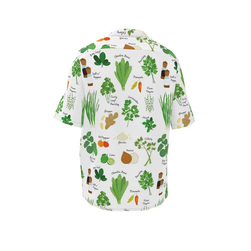 Men's Short Sleeve Shirt: Green Seasoning Pattern [Herbs and Spices]