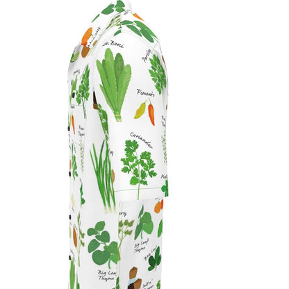 Men's Short Sleeve Shirt: Green Seasoning Pattern [Herbs and Spices]