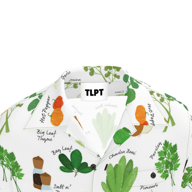 Men's Short Sleeve Shirt: Green Seasoning Pattern [Herbs and Spices]