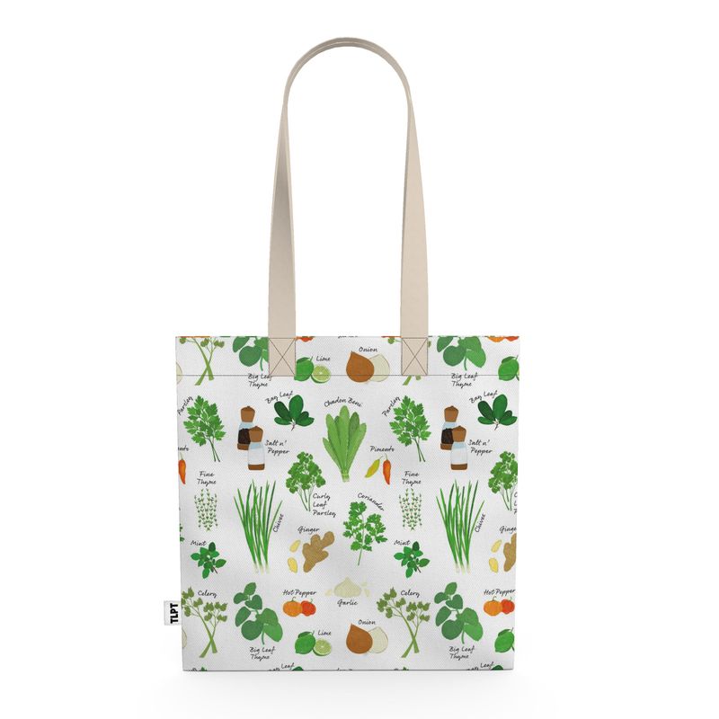 Organic Cotton Tote Bag: Green Seasoning Pattern [Herbs and Spices]