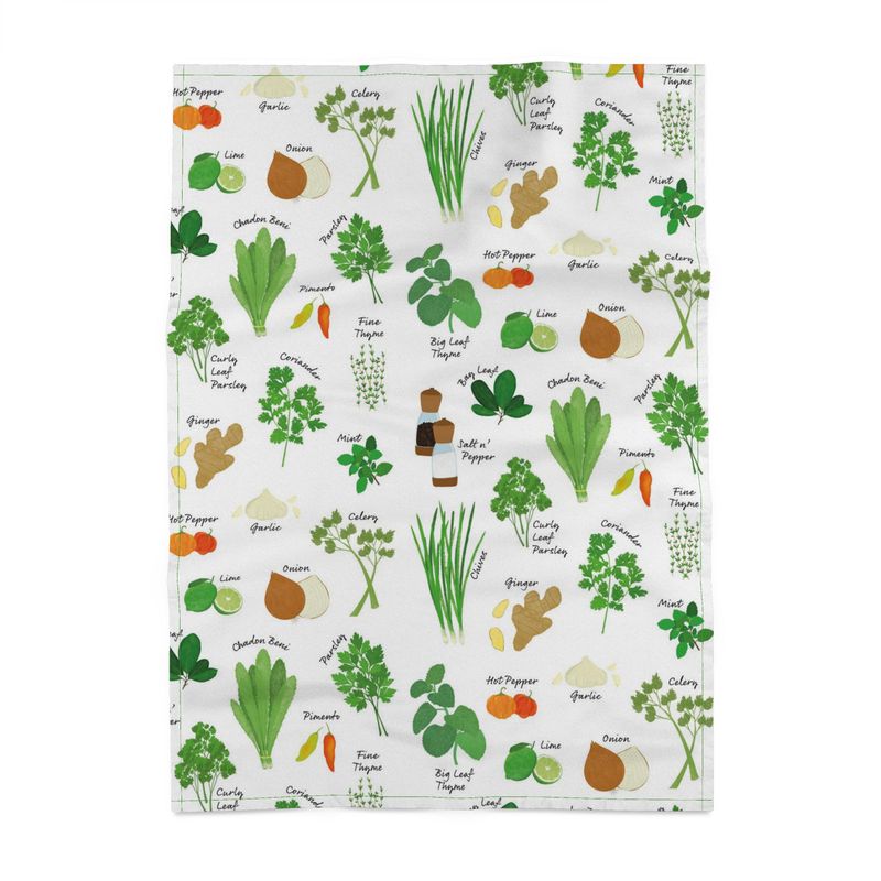 Panama Cotton Tea Towel: Green Seasoning Pattern  [Herbs and Spices]