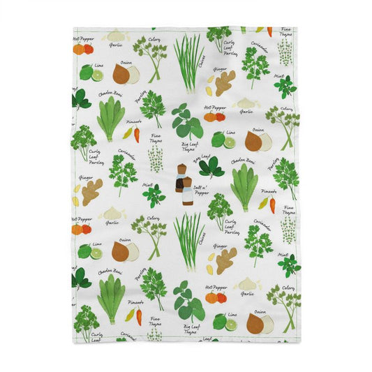 Panama Cotton Tea Towel: Green Seasoning Pattern  [Herbs and Spices]