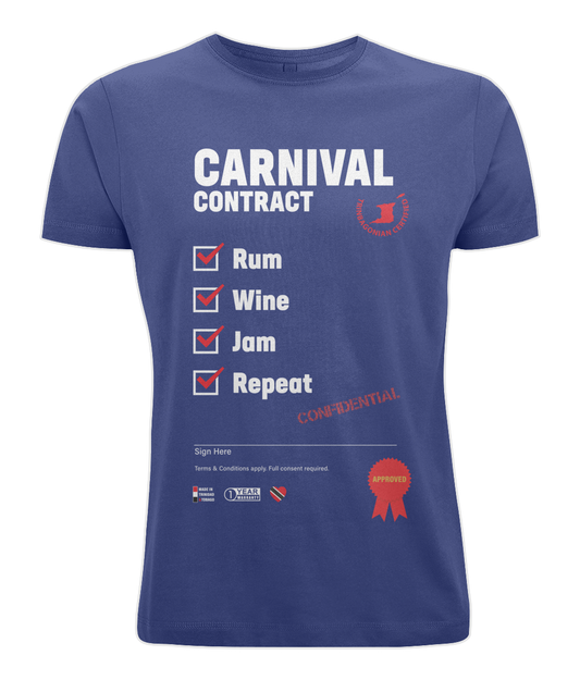 Men's Stretch T-Shirt: Carnival Contract [on drk]