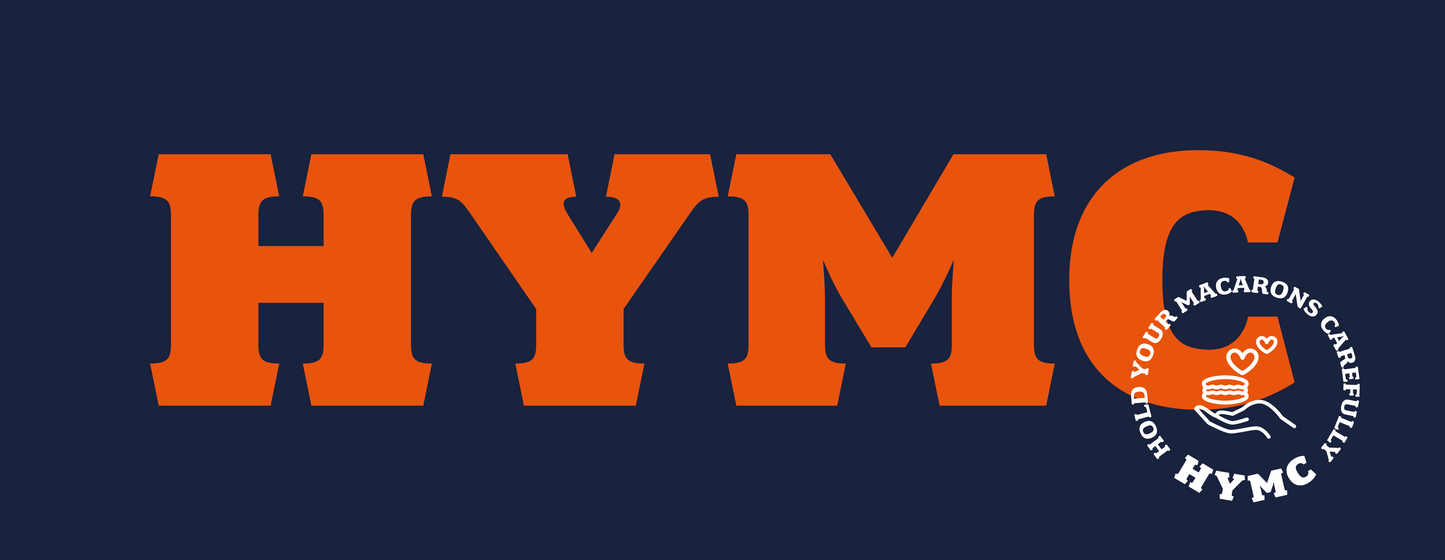 Builders Mug: HYMC [Hold Your Macarons Carefully] [Navy/Orange/White]