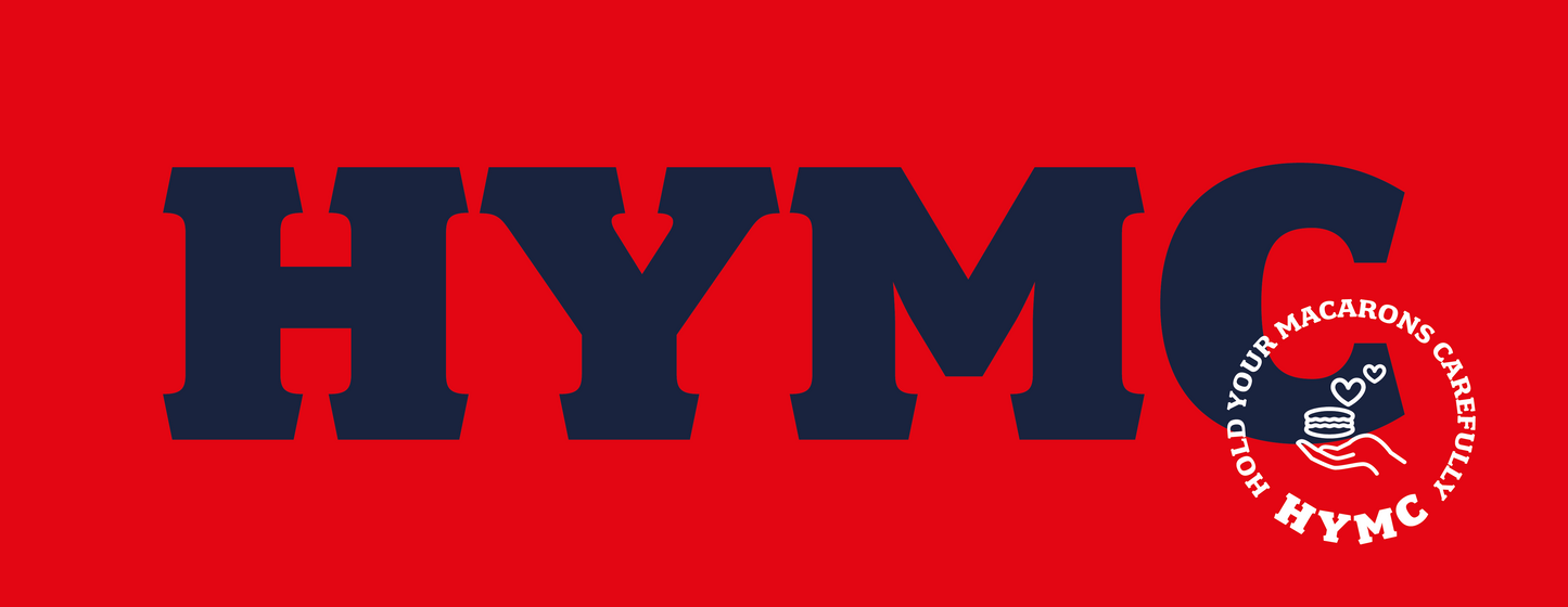 Builders Mug: HYMC [Hold Your Macarons Carefully] [Red/Navy/White]